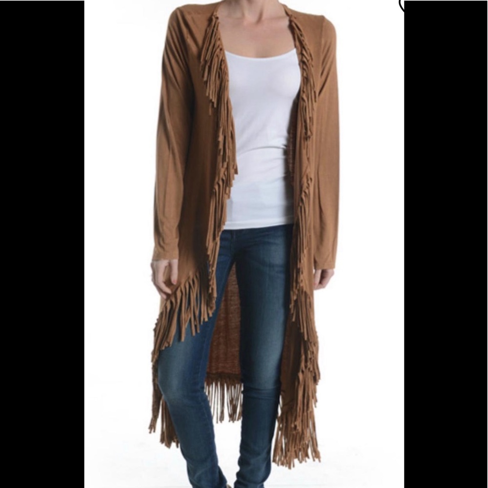 T Party Mineral wash fringe long cardigan